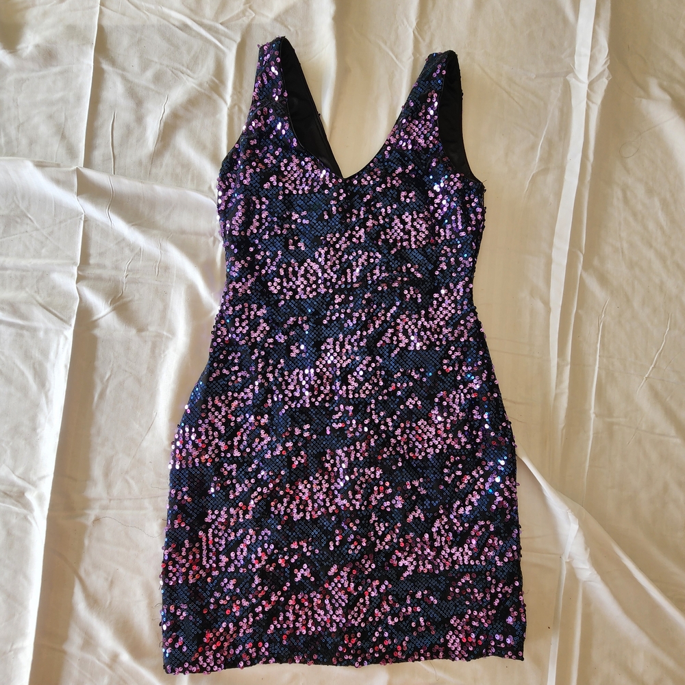 As U Wish Black and Purple Sequin Mini Dress
